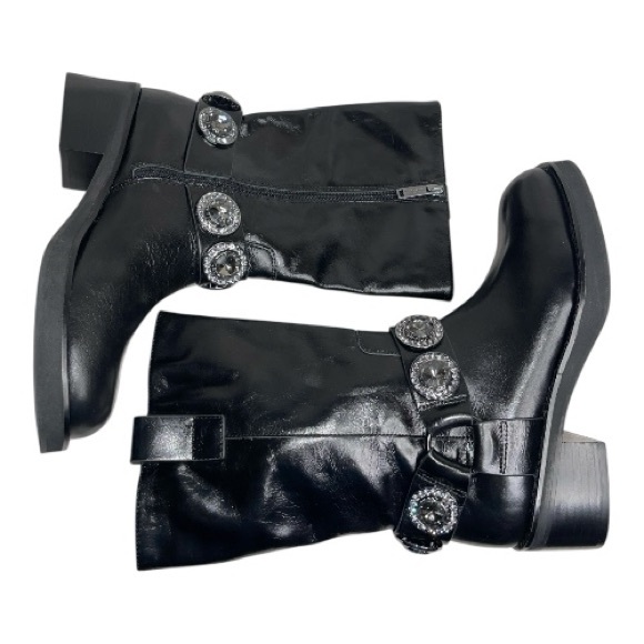 Kurt Geiger London Octavia Harness Black Leather Combat Boots Sz 8/38.5 - Picture 5 of 8